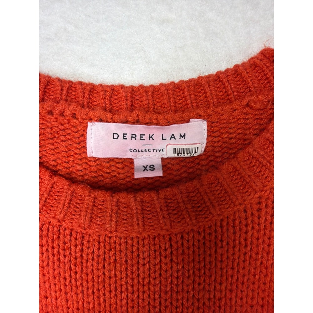 Derek Lam Collective Red Orange Puff Sleeve Wool Blend Knit Sweater XS Snagged - Picture 5 of 7